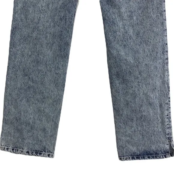 - Free People Blue Acid Wash My Own Lane Jeans Distressed Hi-rise Straight Leg
