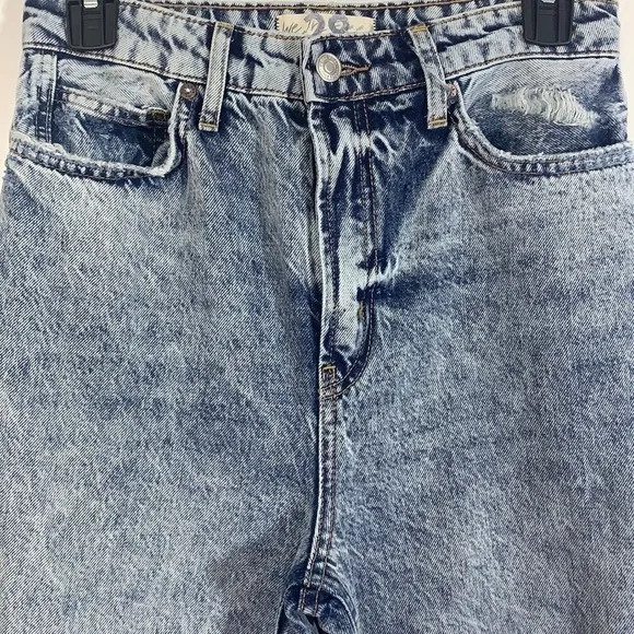 - Free People Blue Acid Wash My Own Lane Jeans Distressed Hi-rise Straight Leg