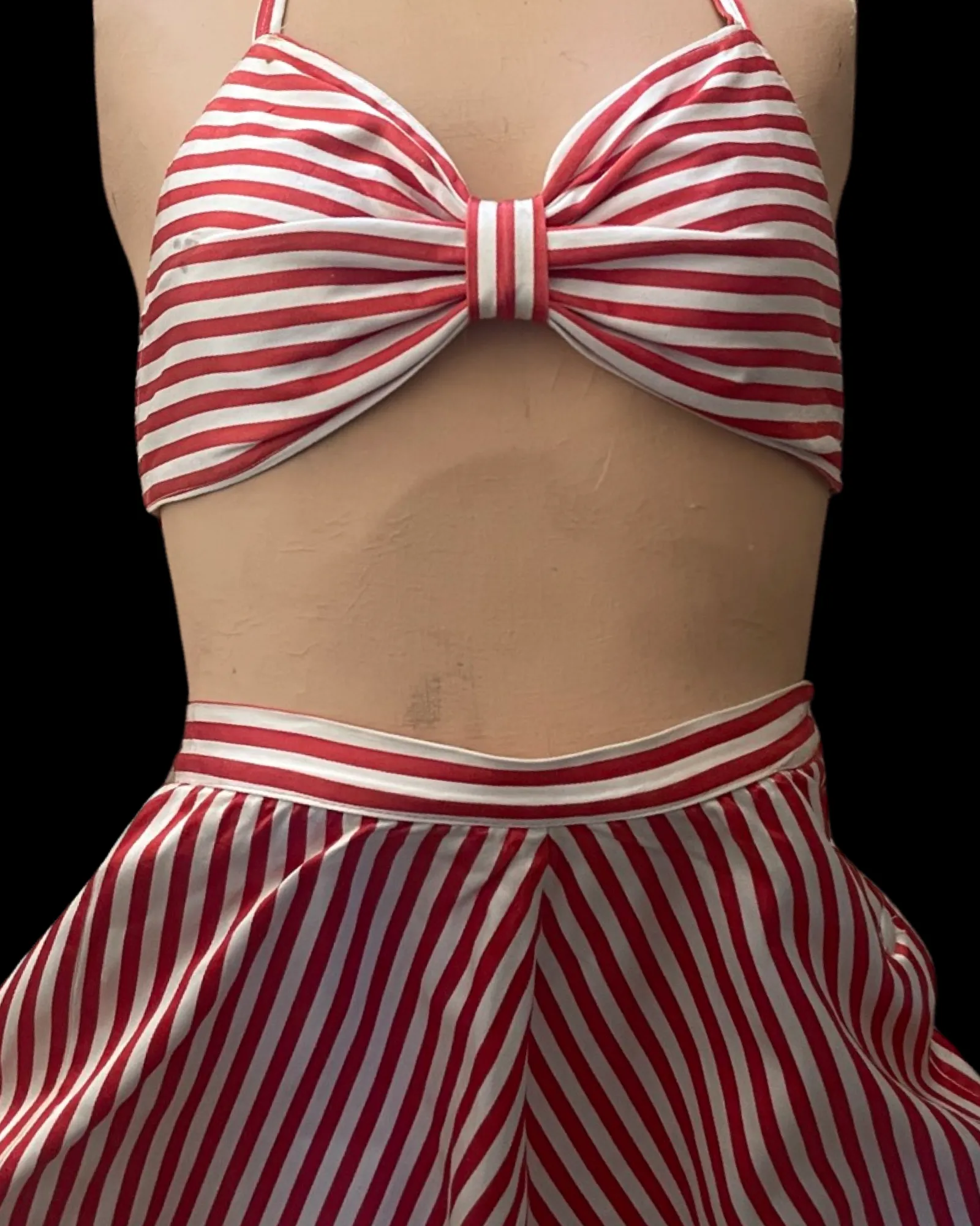 1940s Rayon Satin Candy Striped Playsuit/ Sun Suit