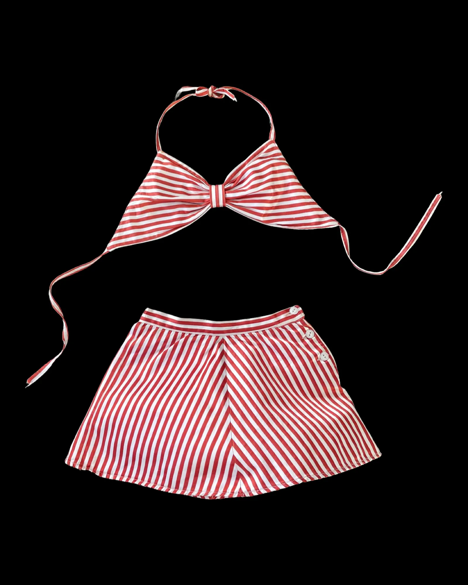 1940s Rayon Satin Candy Striped Playsuit/ Sun Suit