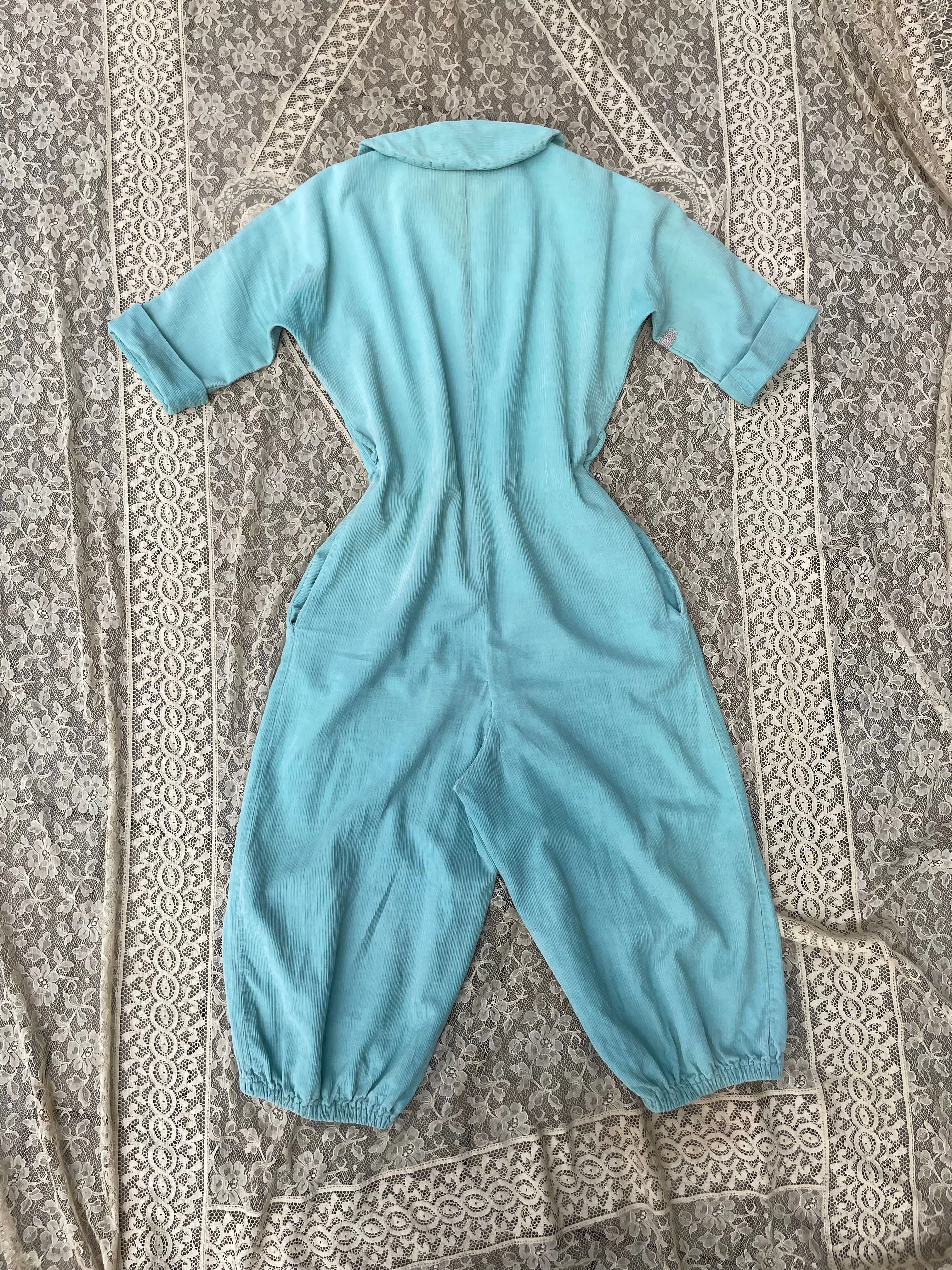 1950s ‘Fashioned By Flobér’ Zip Front Corduroy Electric Blue Jumpsuit
