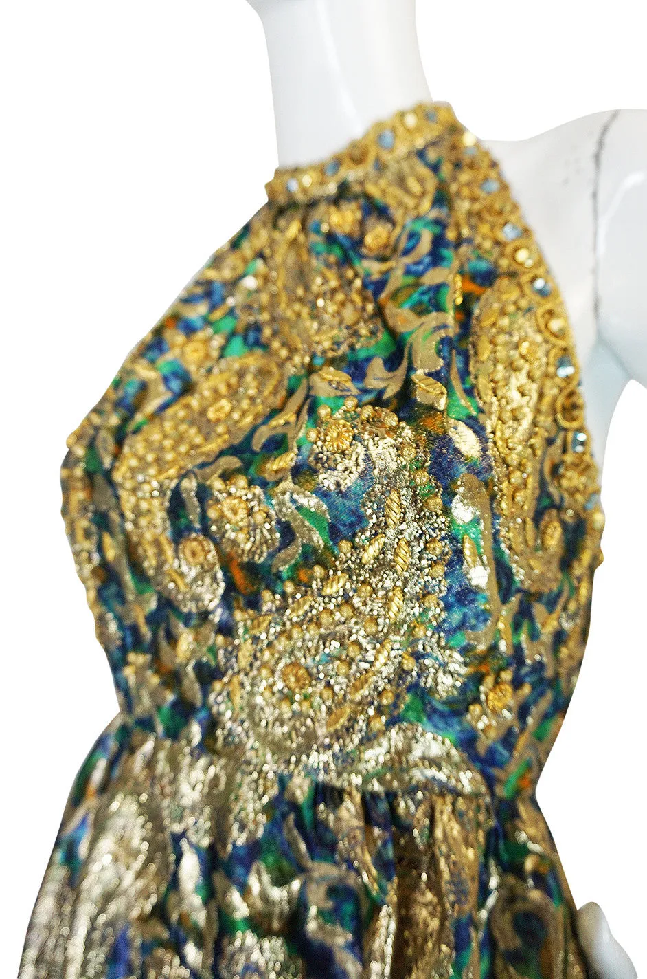 1960s Studded & Embellished Metallic Backless Dress