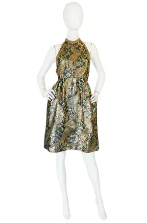 1960s Studded & Embellished Metallic Backless Dress