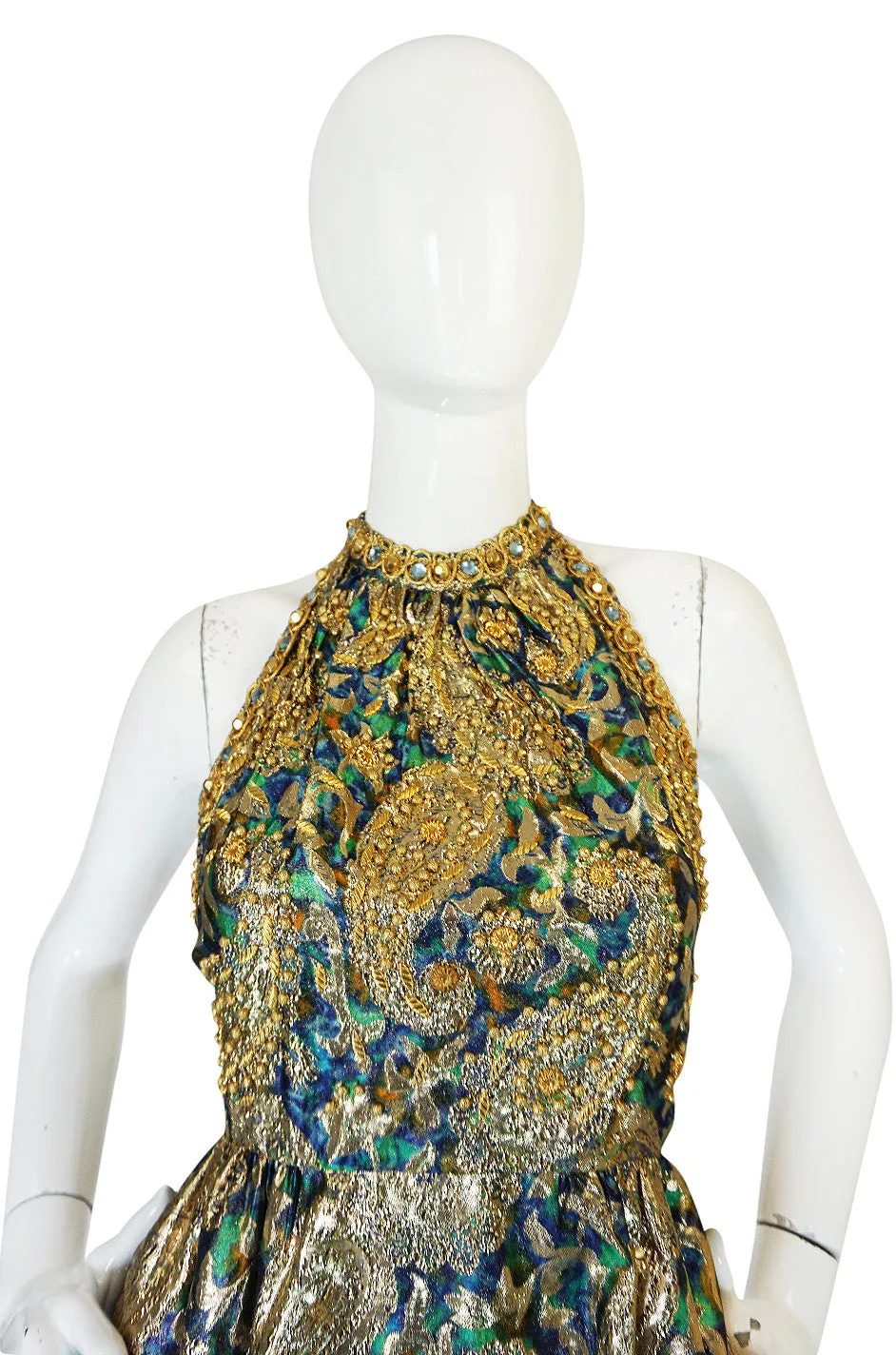 1960s Studded & Embellished Metallic Backless Dress