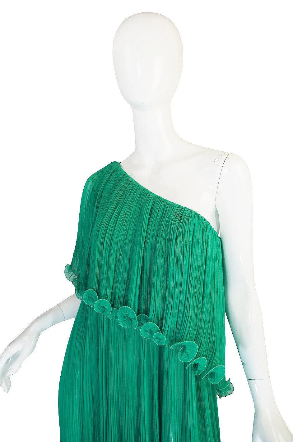 1970s Alfred Bosand Green Goddess Dress