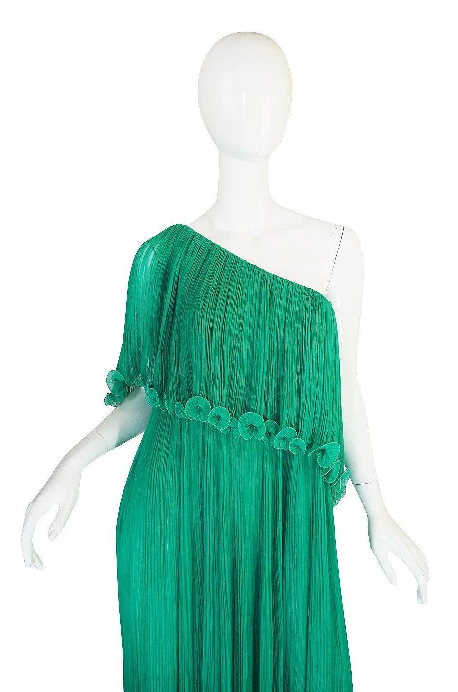 1970s Alfred Bosand Green Goddess Dress