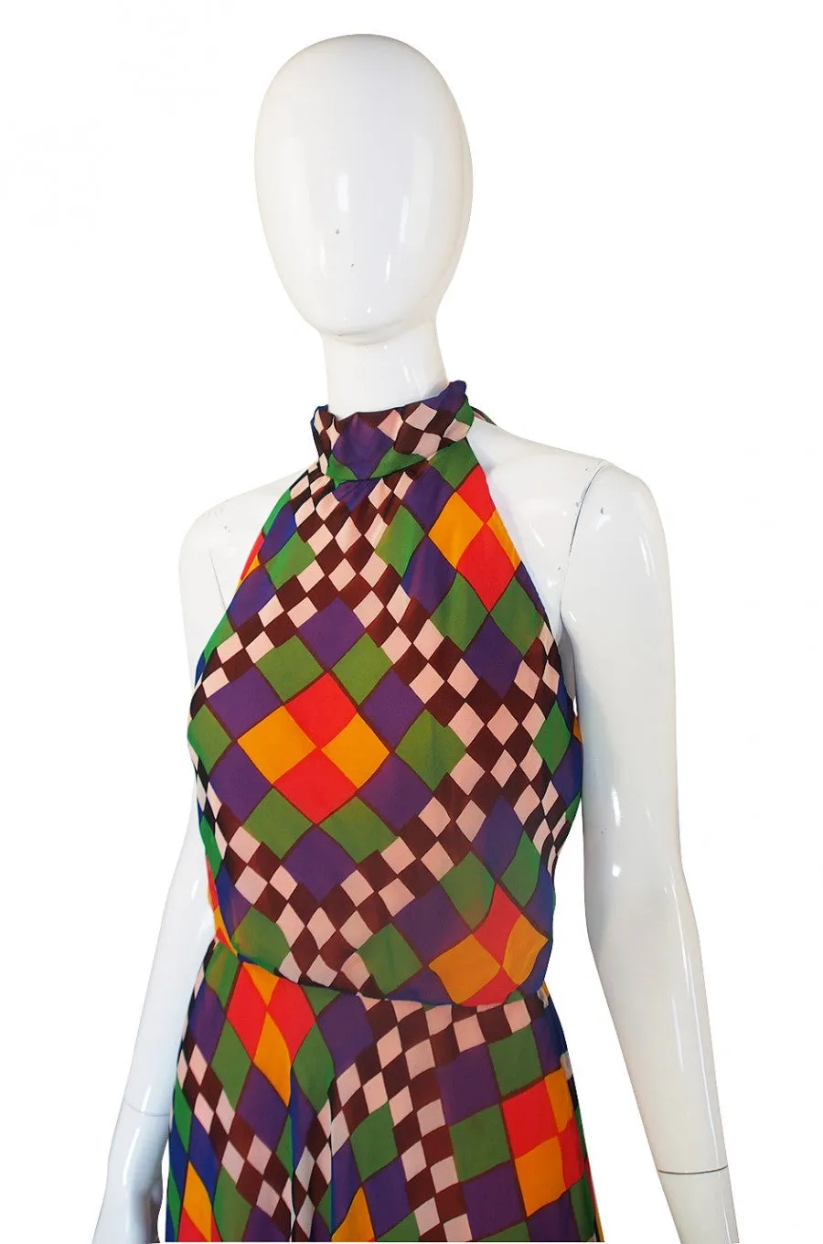 1970s Gino Charles Graphic Chiffon Haler Dress