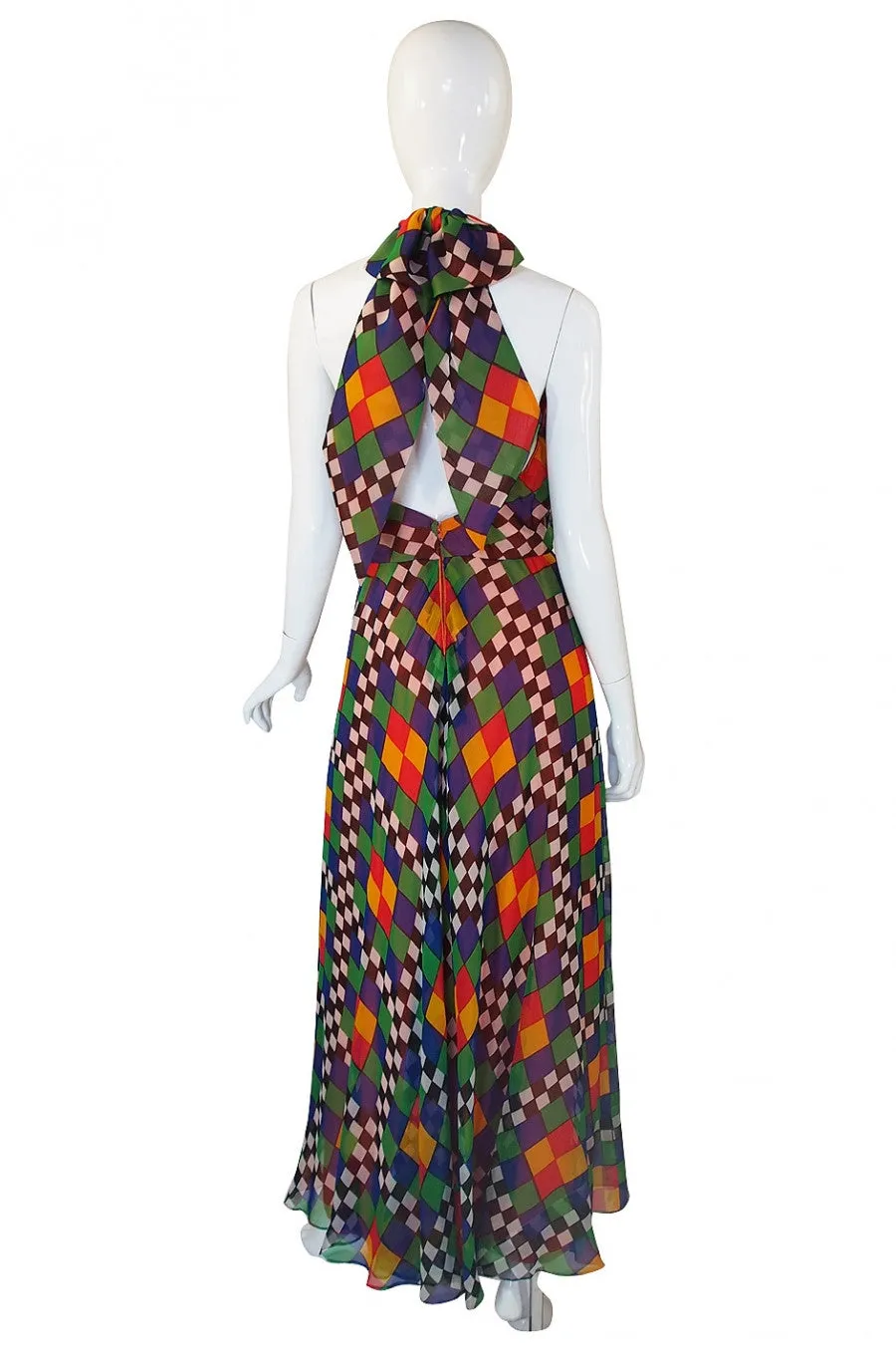 1970s Gino Charles Graphic Chiffon Haler Dress