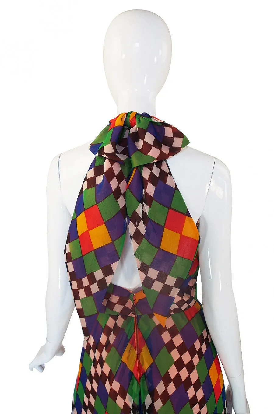1970s Gino Charles Graphic Chiffon Haler Dress