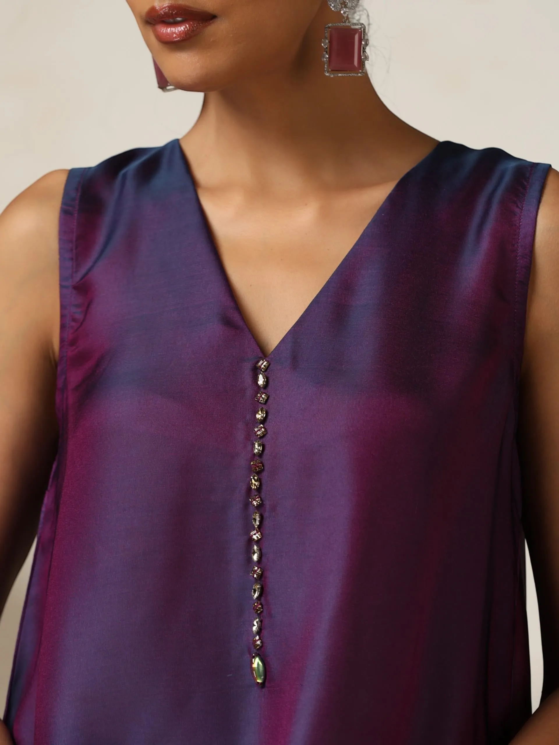 2 pc SET - Rarity Ombre Chiffon Top with Beads and Bottom