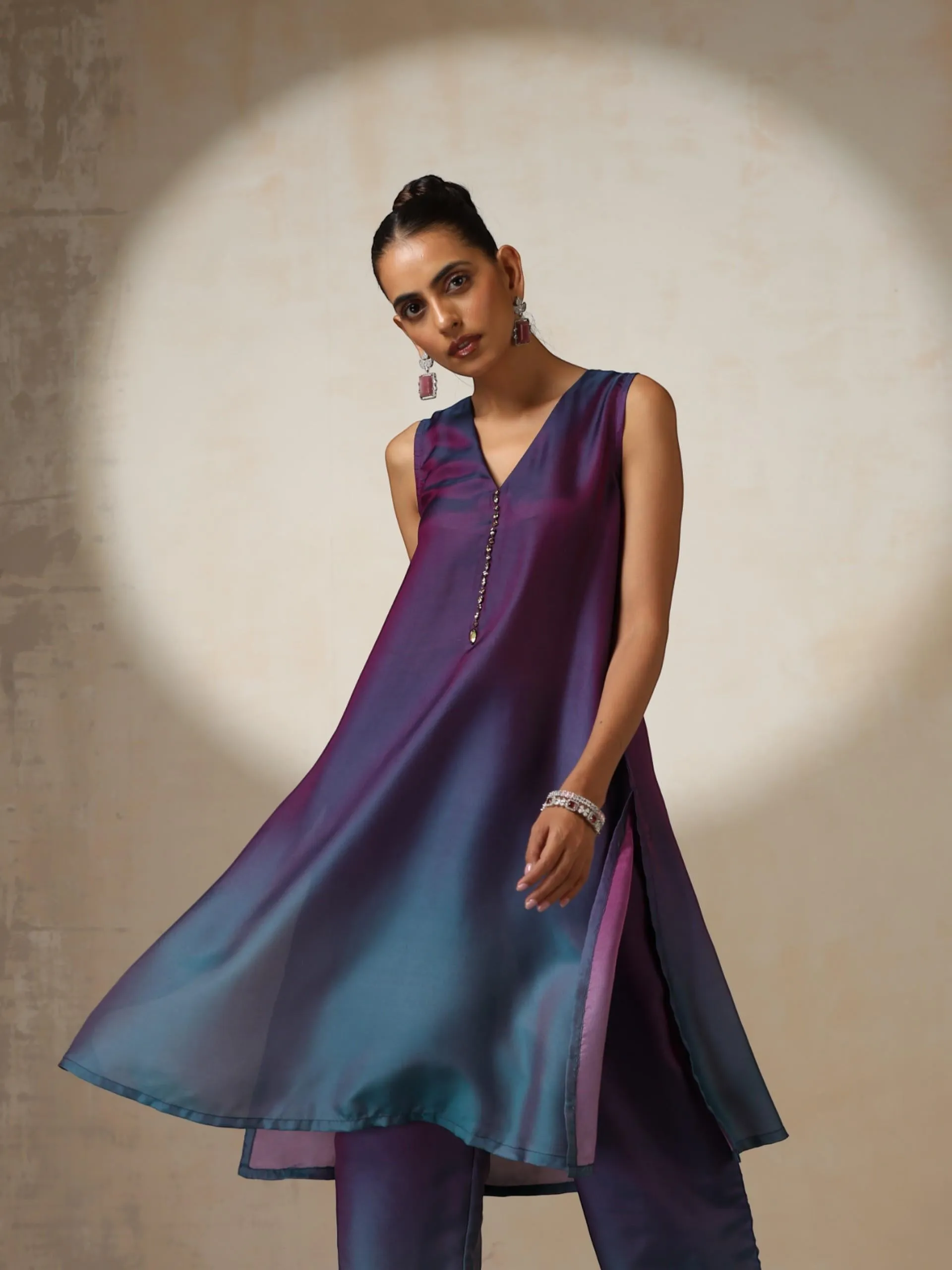 2 pc SET - Rarity Ombre Chiffon Top with Beads and Bottom