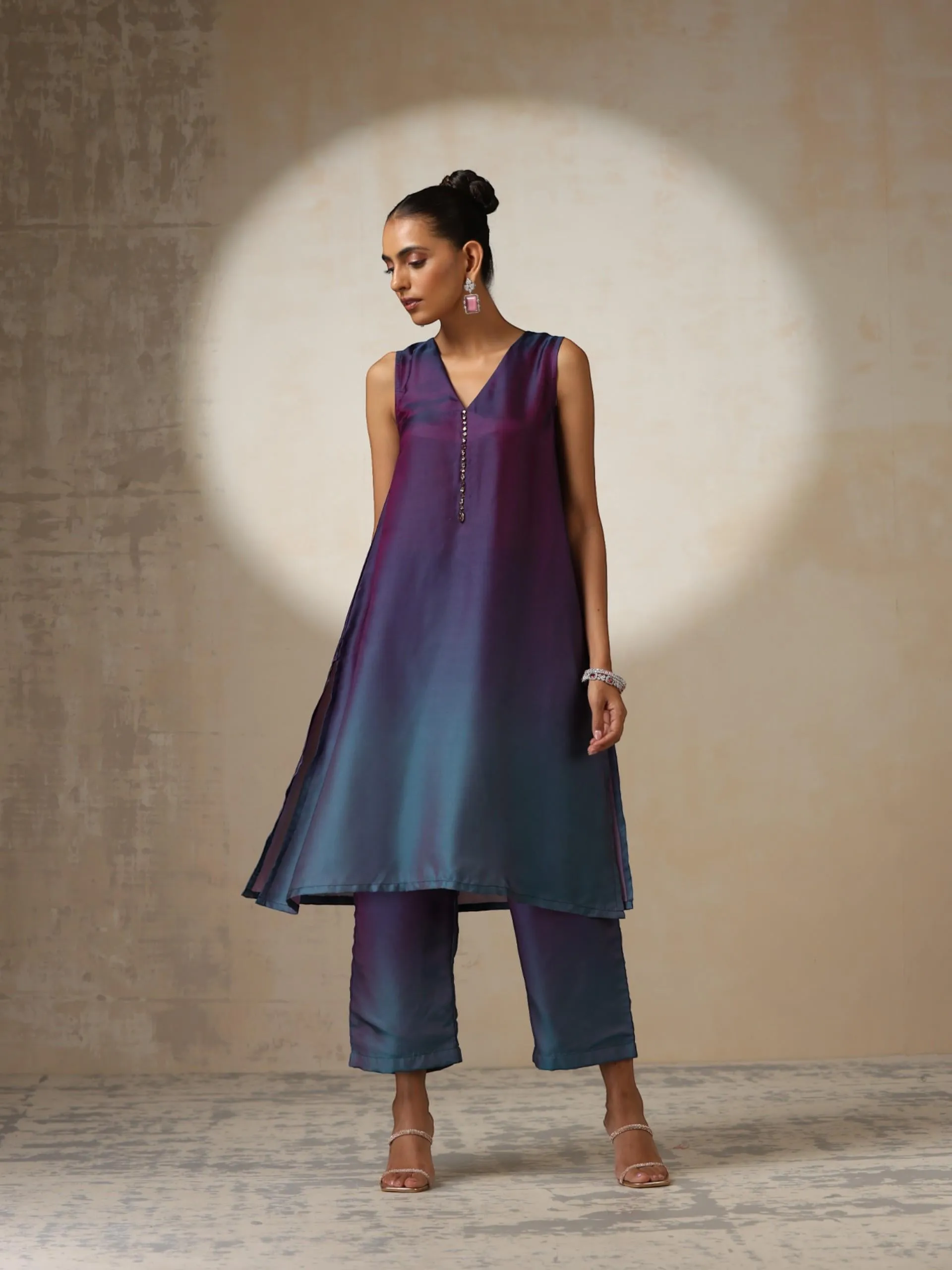 2 pc SET - Rarity Ombre Chiffon Top with Beads and Bottom