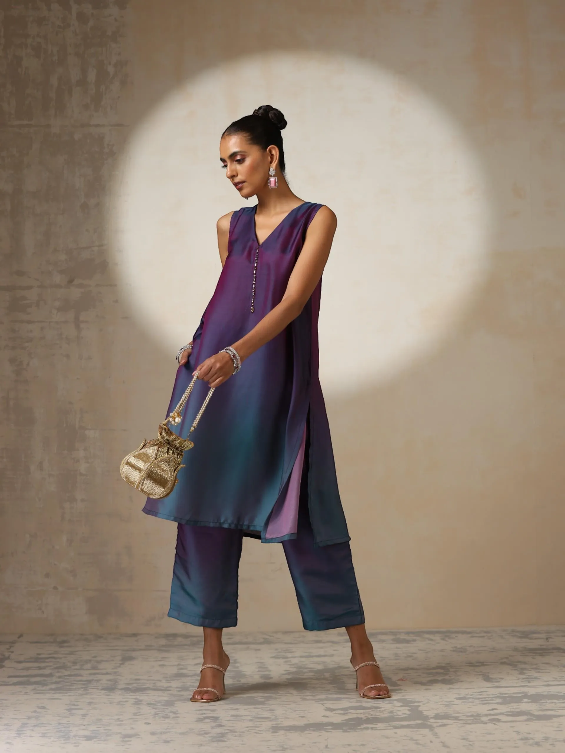 2 pc SET - Rarity Ombre Chiffon Top with Beads and Bottom