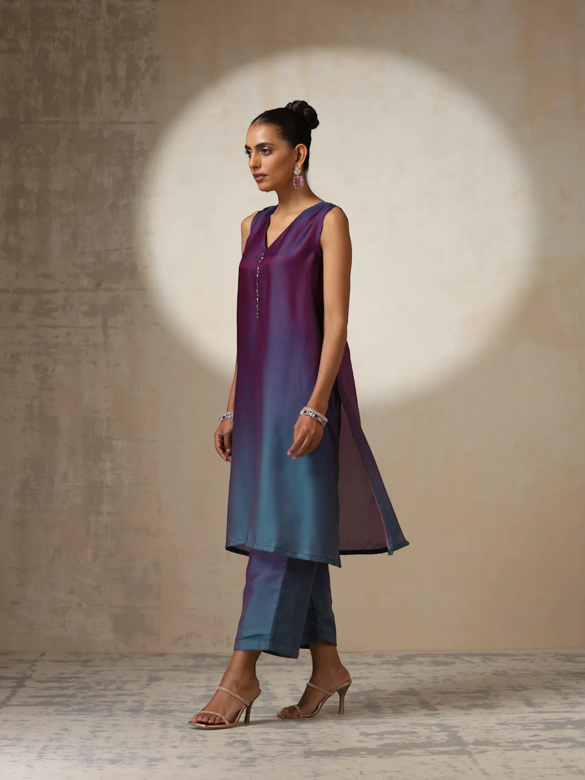 2 pc SET - Rarity Ombre Chiffon Top with Beads and Bottom