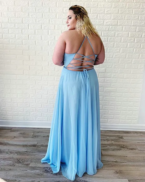 2019 Blush Pink Prom Dresses Split Sexy V-Neck Chiffon Long Prom Gowns Criss Cross Back