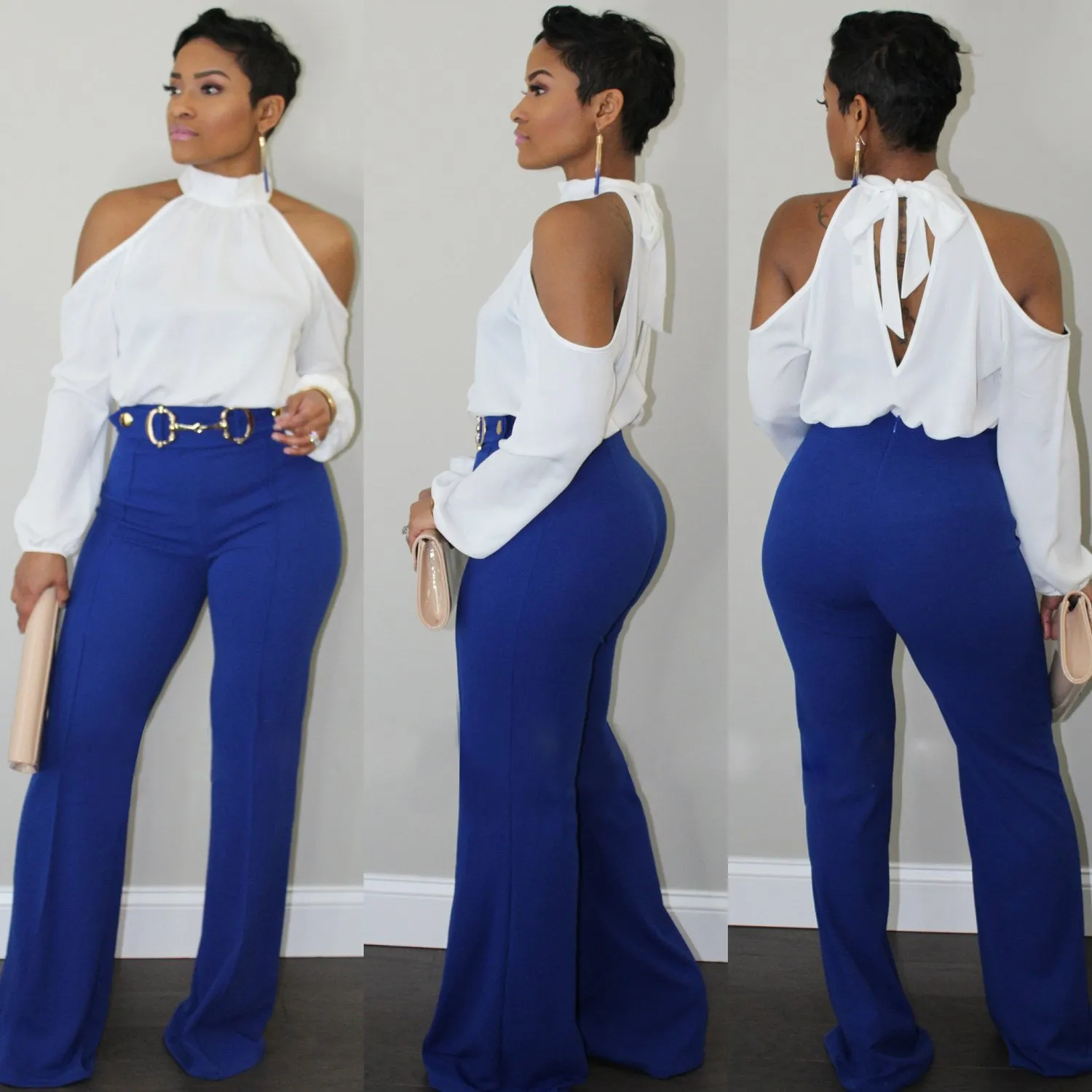 2020 New Arrival Sexy Off Shoulder Solid Halter Full Puff Sleeve Chiffon