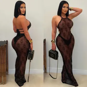 27652P- HALTER FISHNET BACKLESS DRESS