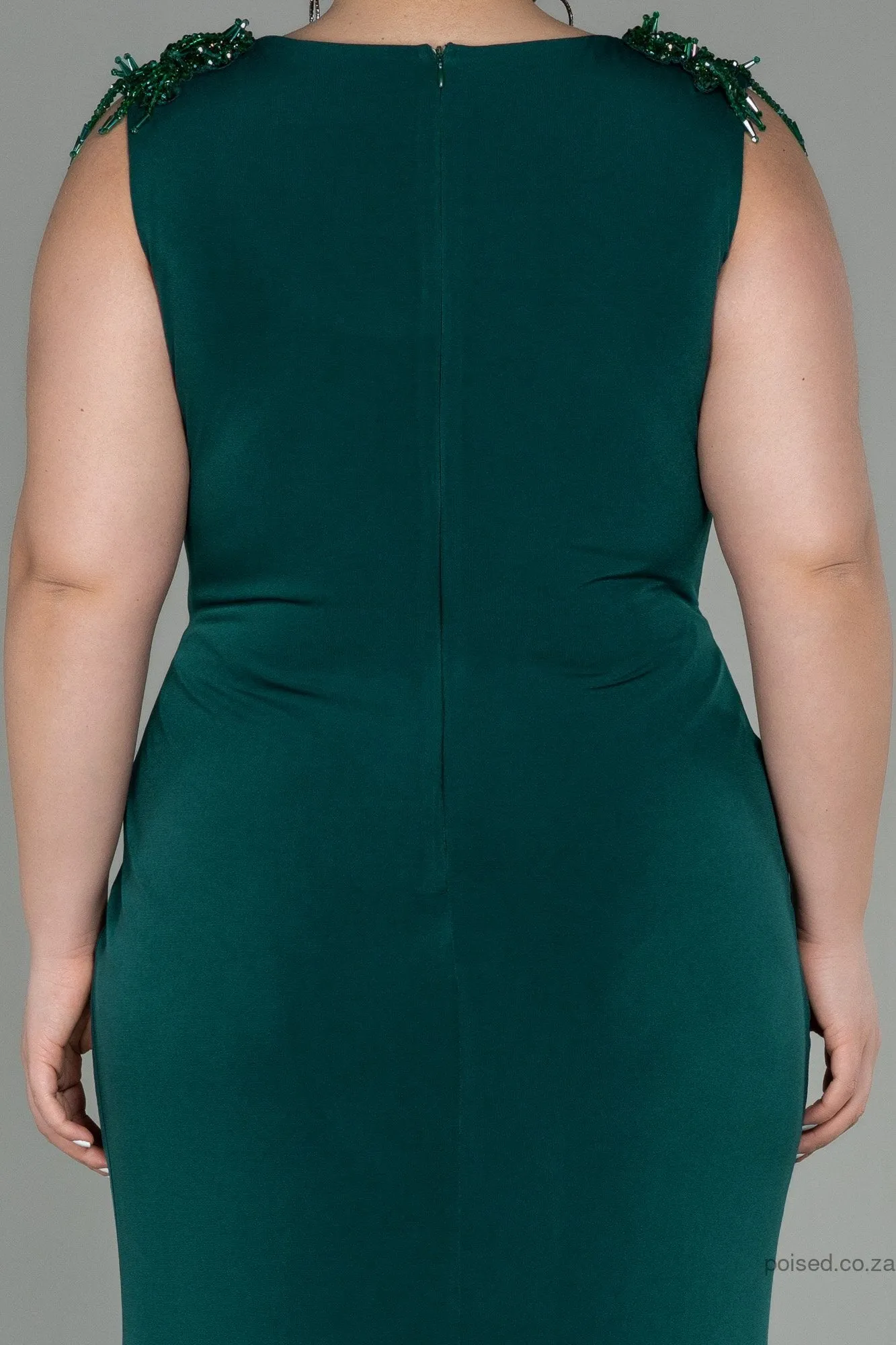 30254 Emerald Green Sleeveless Draped Slit Dress
