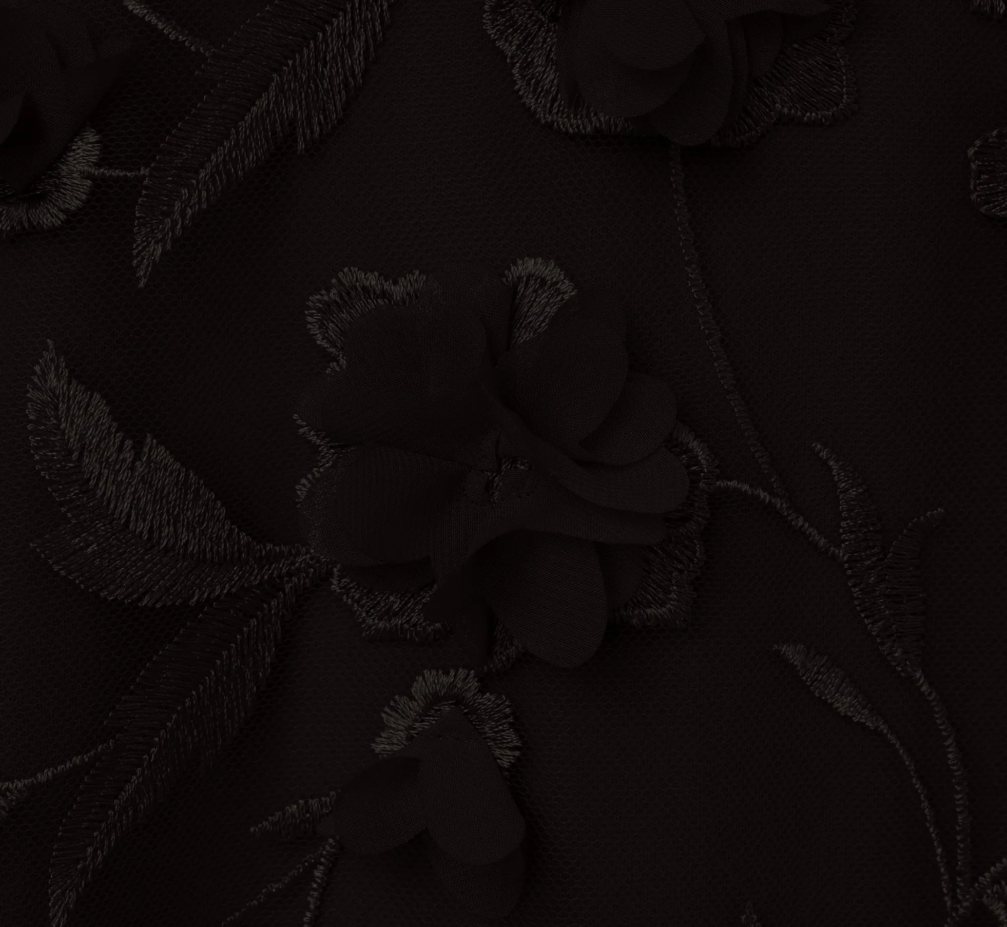 3D Floral Embroidered Trapeze Dress With Open Bow Back In Black