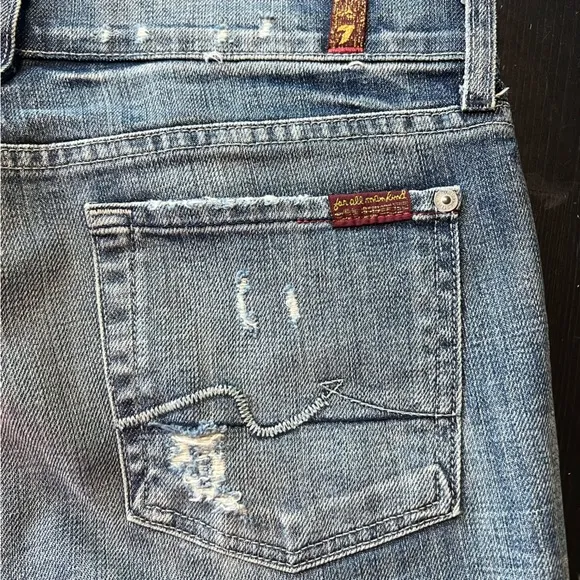 7 For All Mankind distressed boot cut blue jeans size 29.