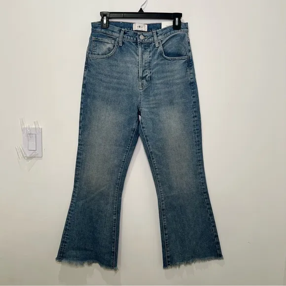 7 For All Mankind Easy Boy Bootcut Jean Sz 25 Raw‎ Hem High Rise Blue Ankle 26”