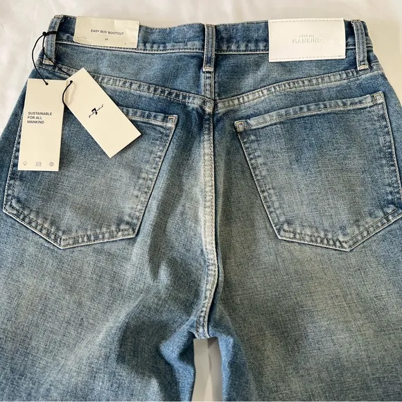 7 For All Mankind Easy Boy Bootcut Jean Sz 25 Raw‎ Hem High Rise Blue Ankle 26”