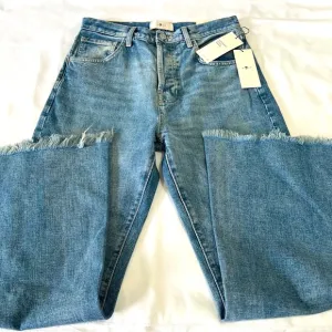 7 For All Mankind Easy Boy Bootcut Jean Sz 25 Raw‎ Hem High Rise Blue Ankle 26”