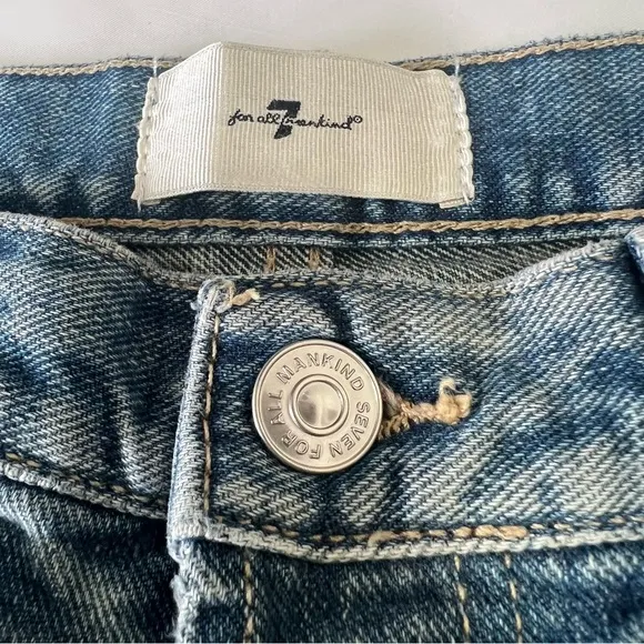 7 For All Mankind Easy Boy Bootcut Jean Sz 25 Raw‎ Hem High Rise Blue Ankle 26”