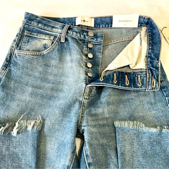 7 For All Mankind Easy Boy Bootcut Jean Sz 25 Raw‎ Hem High Rise Blue Ankle 26”