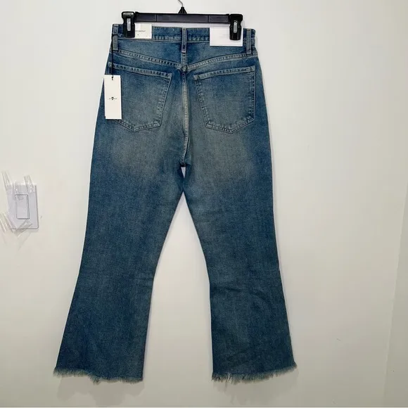 7 For All Mankind Easy Boy Bootcut Jean Sz 25 Raw‎ Hem High Rise Blue Ankle 26”