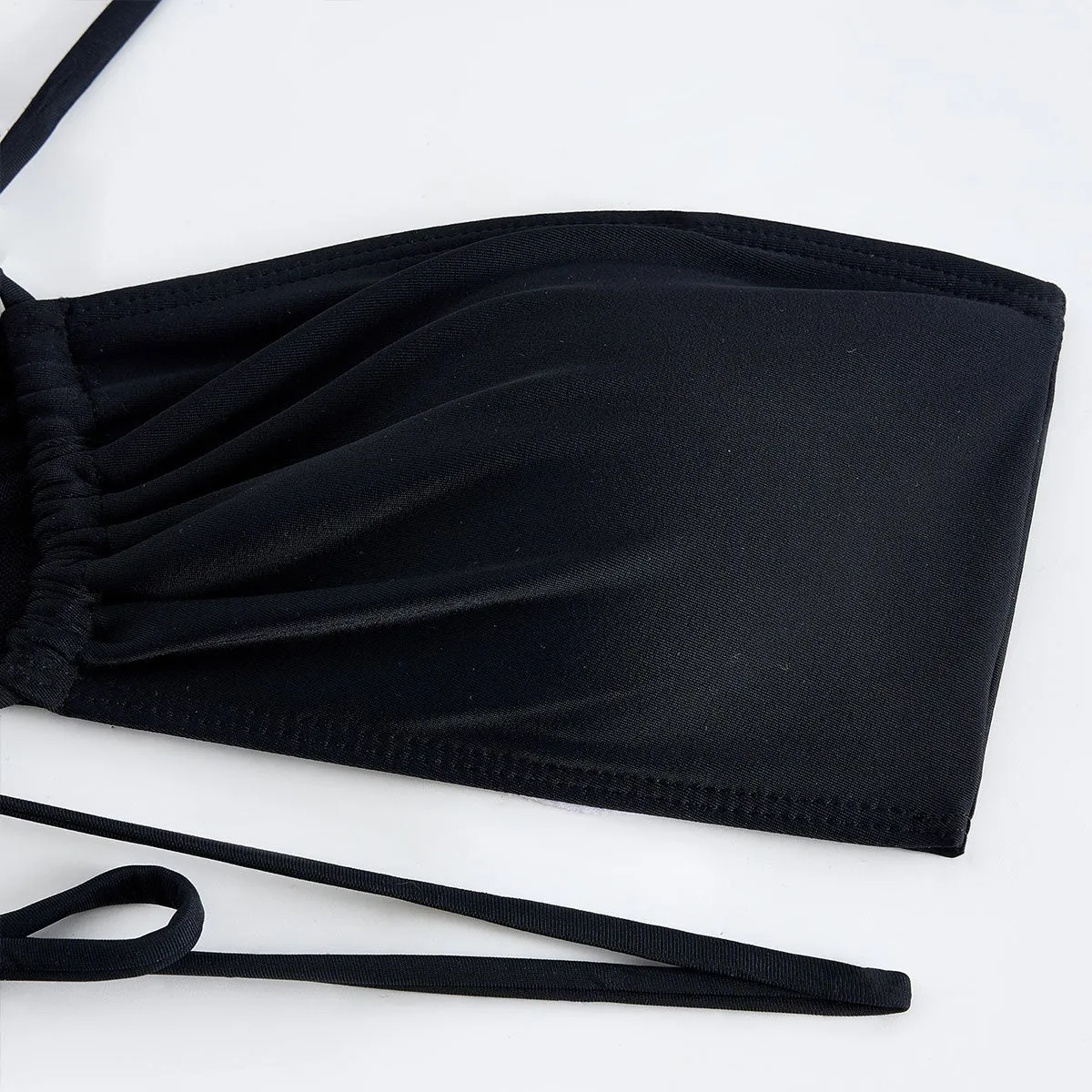 84Volt  Halter Neck Tie Chiffon Swimsuit Set - Black / S