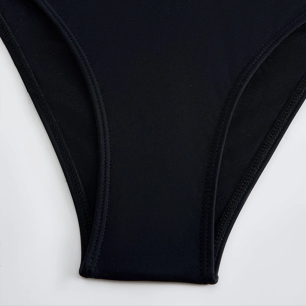 84Volt  Halter Neck Tie Chiffon Swimsuit Set - Black / S