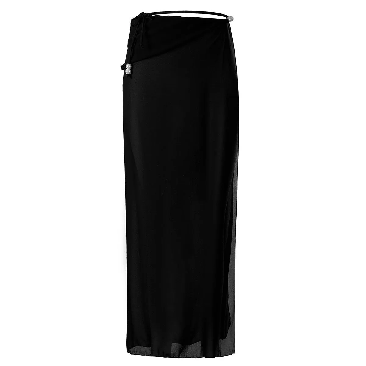 84Volt  Halter Neck Tie Chiffon Swimsuit Set - Black / S