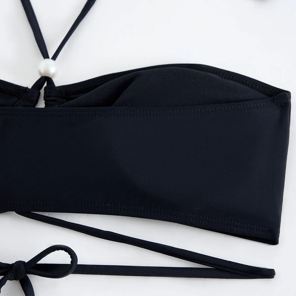 84Volt  Halter Neck Tie Chiffon Swimsuit Set - Black / S