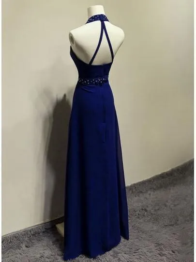 A-line Halter Crystal Floor-Length Evening/Prom Dress PG383