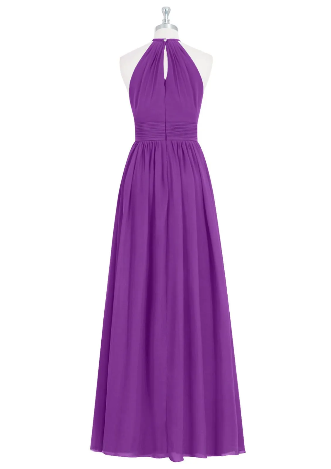 A-line Halter Neck Cutout Sleeveless Long Pleated Lilac Chiffon Bridesmaid Dress