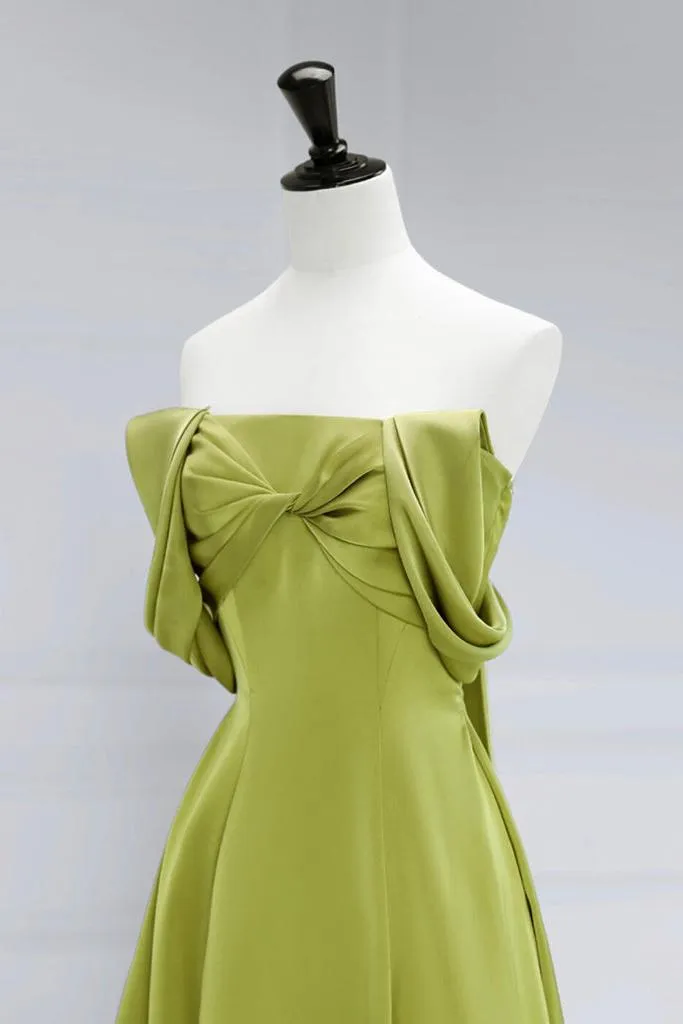 A Line Prom Dress Off the Shoulder Satin Green Long Formal Dress Evening Dress