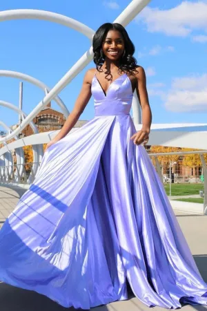A-line Simple Long Prom Dress Gown with High Slit