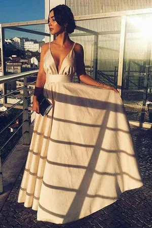 A-Line V-Neck Floor Length Straps Satin Prom/Party Dress PG660