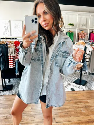 Acid Light Denim Oversized Hooded Jacket