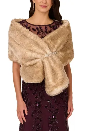 Adrianna Papell Embellished Faux Fur Wrap