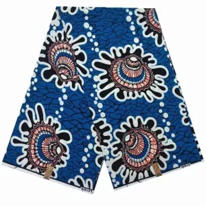 African Wax Print Blue, White-Maroon