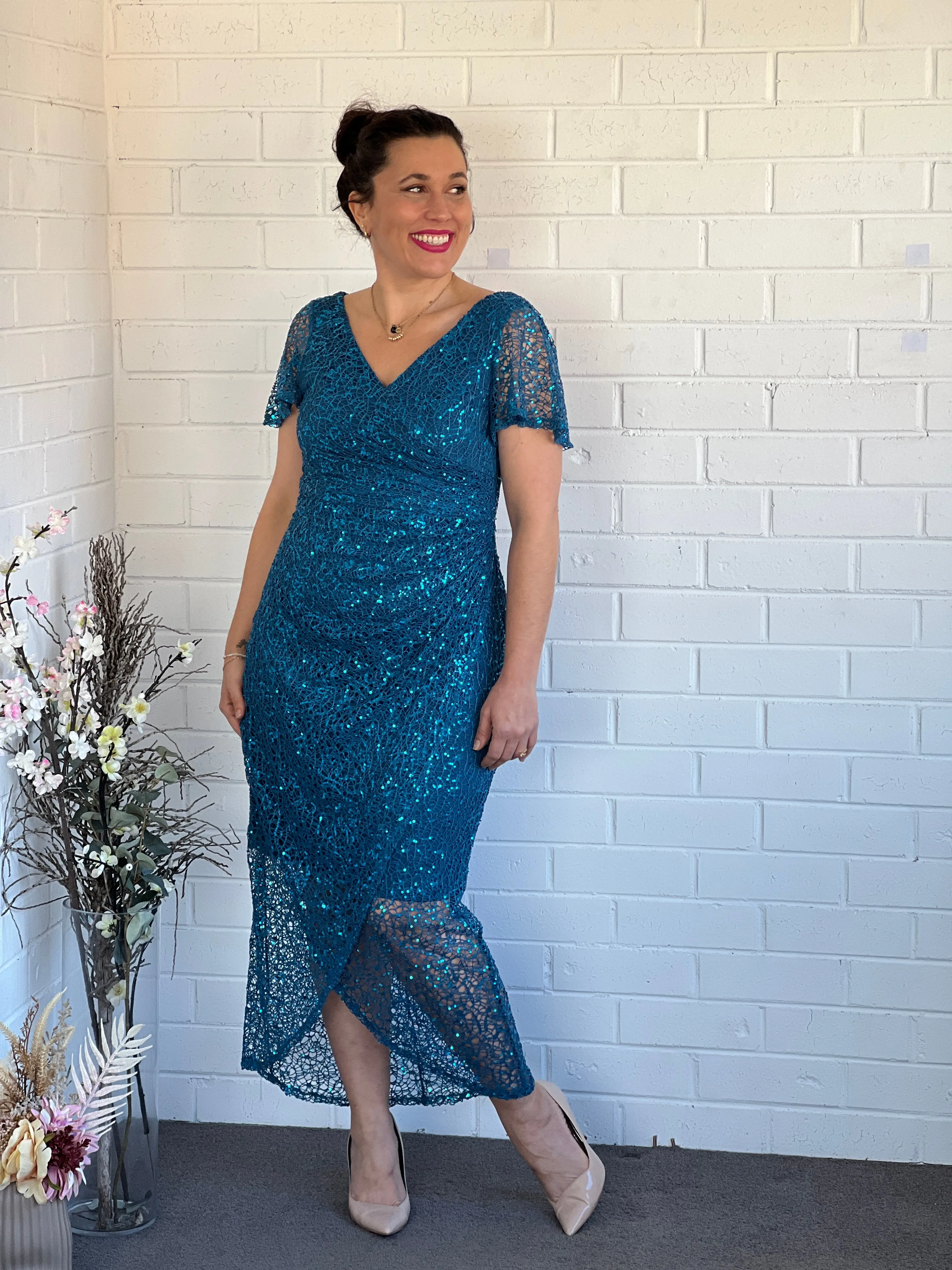 Alana Teal Sequin Gown