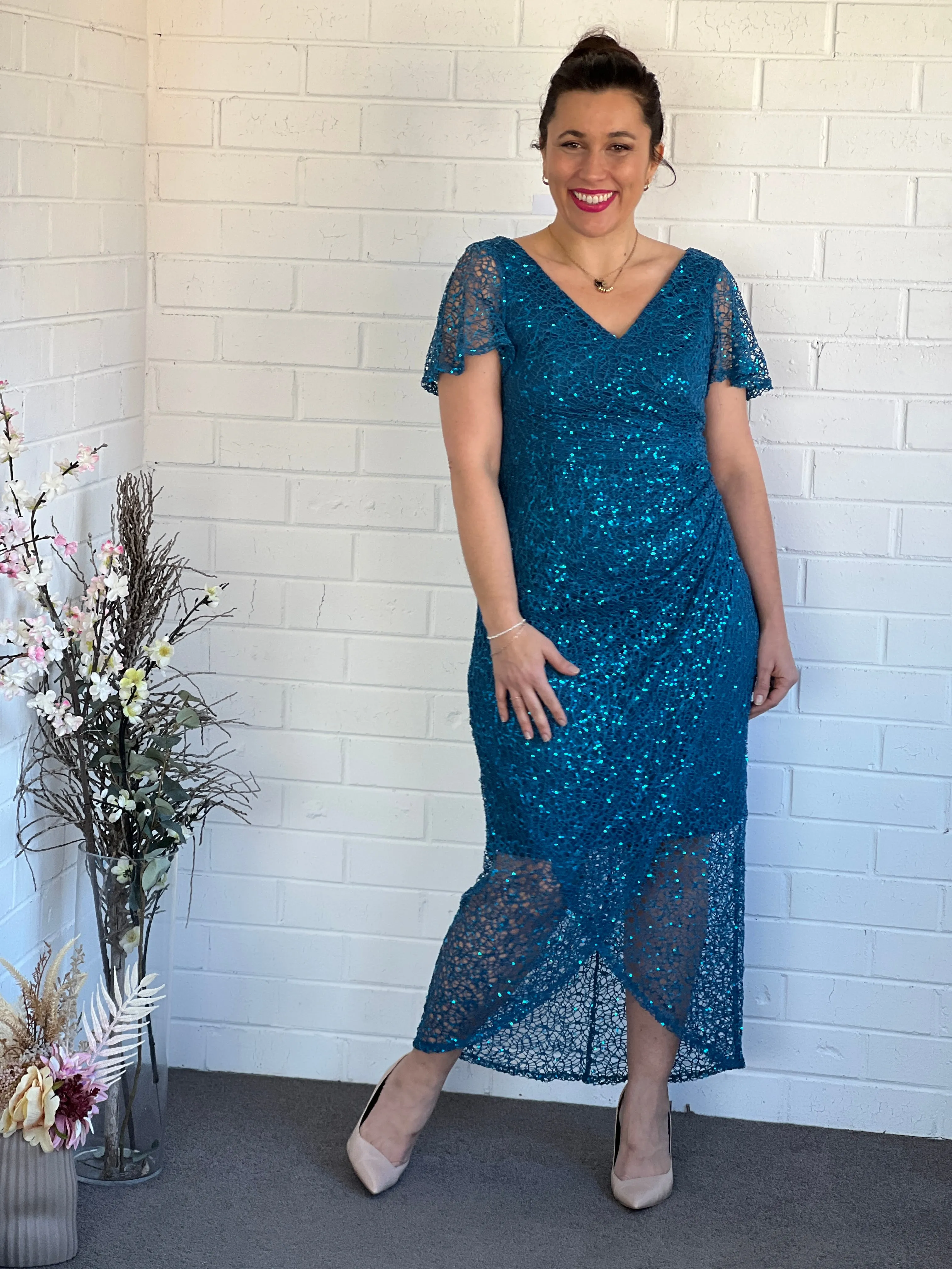 Alana Teal Sequin Gown