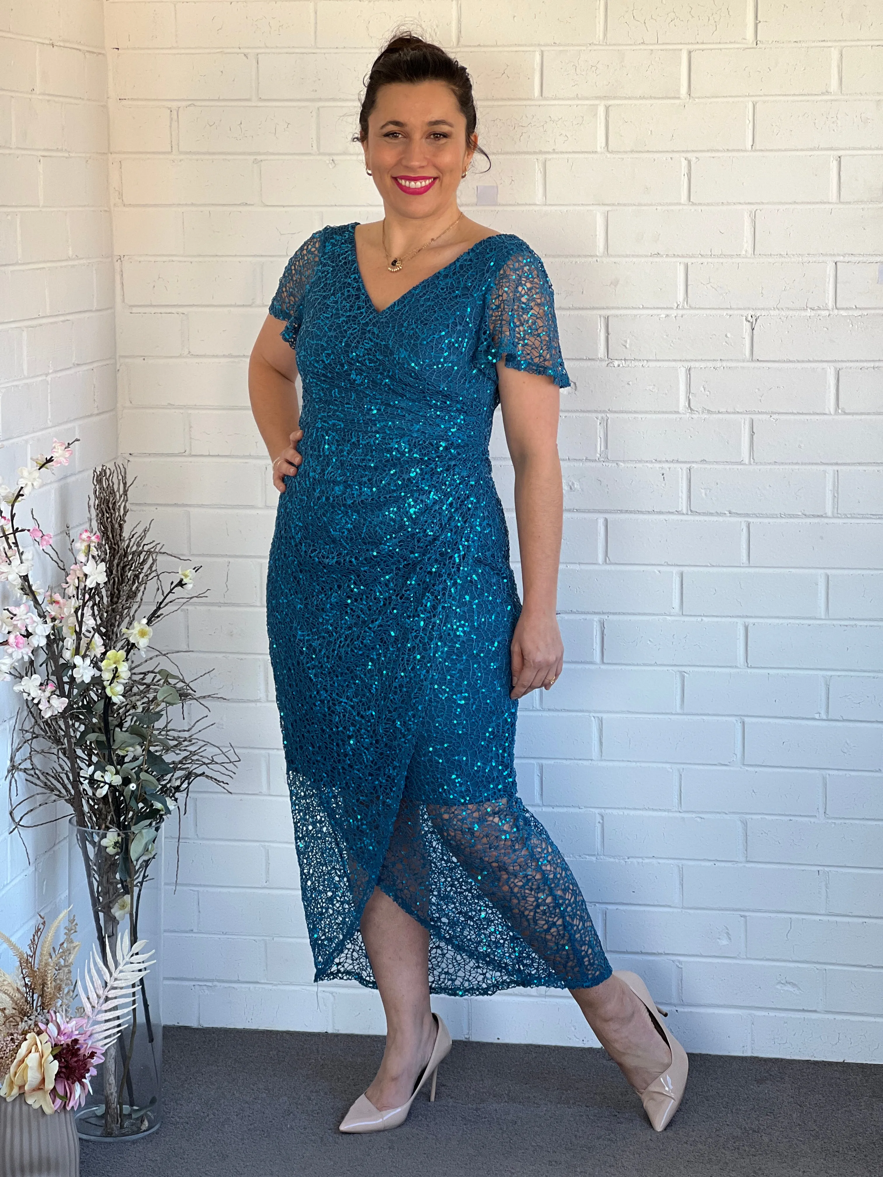 Alana Teal Sequin Gown