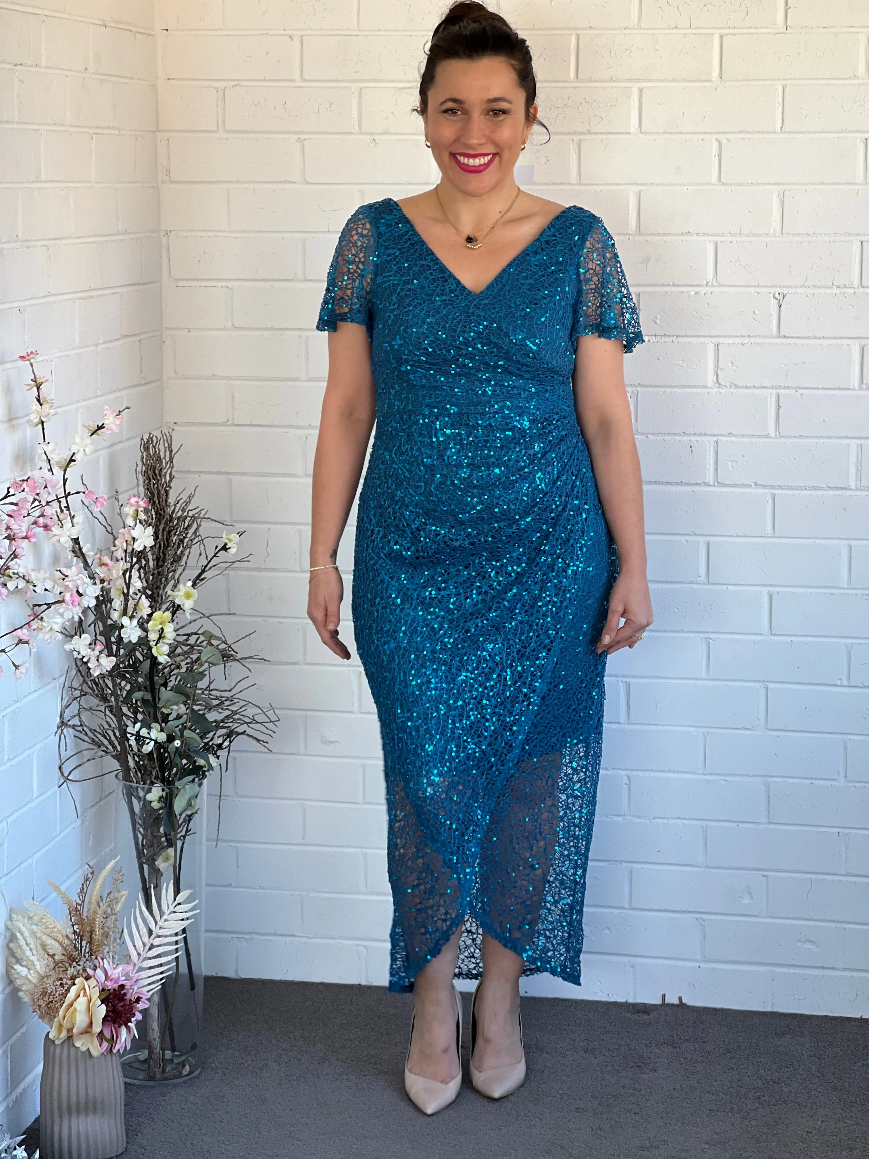 Alana Teal Sequin Gown