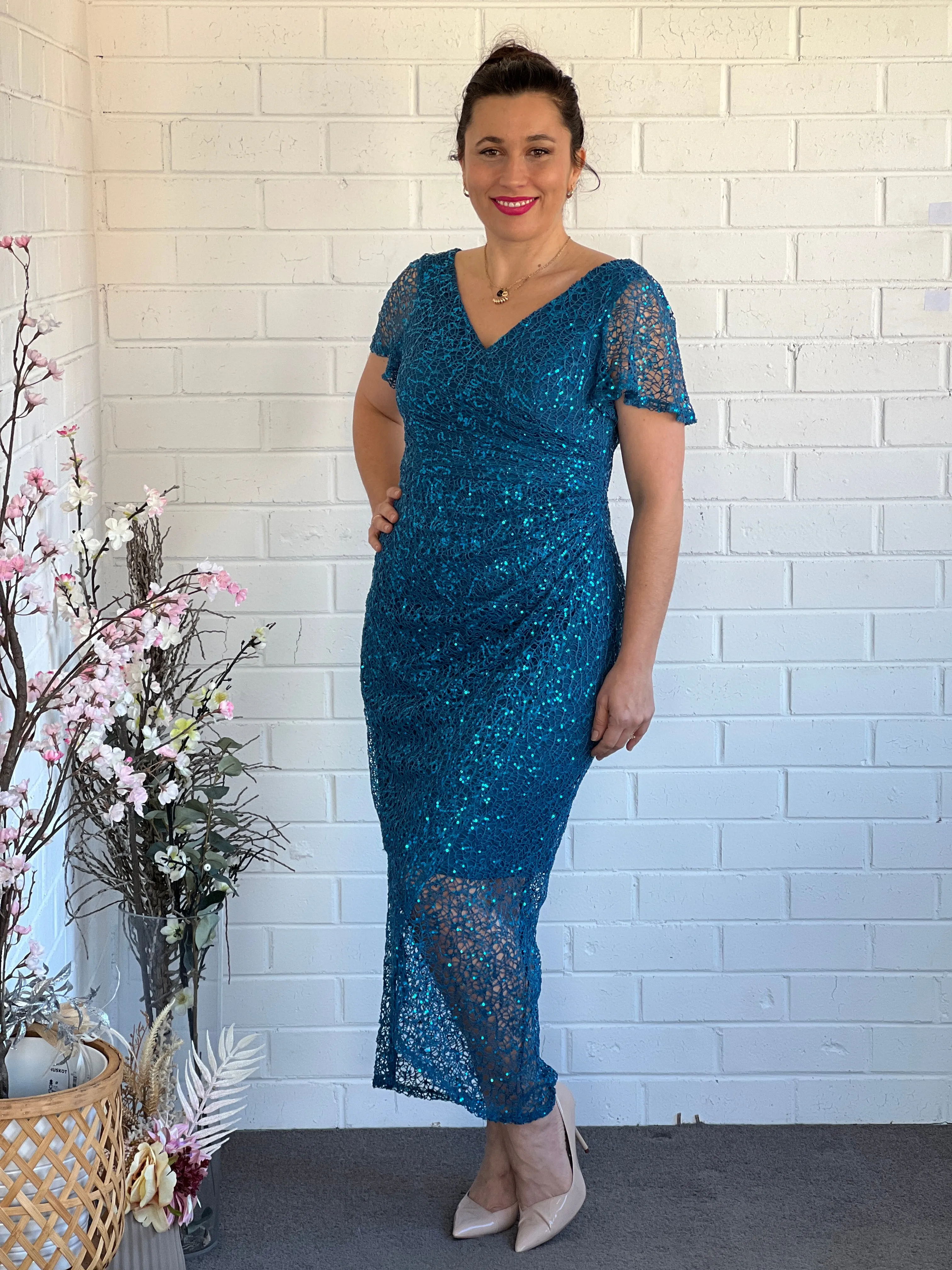 Alana Teal Sequin Gown