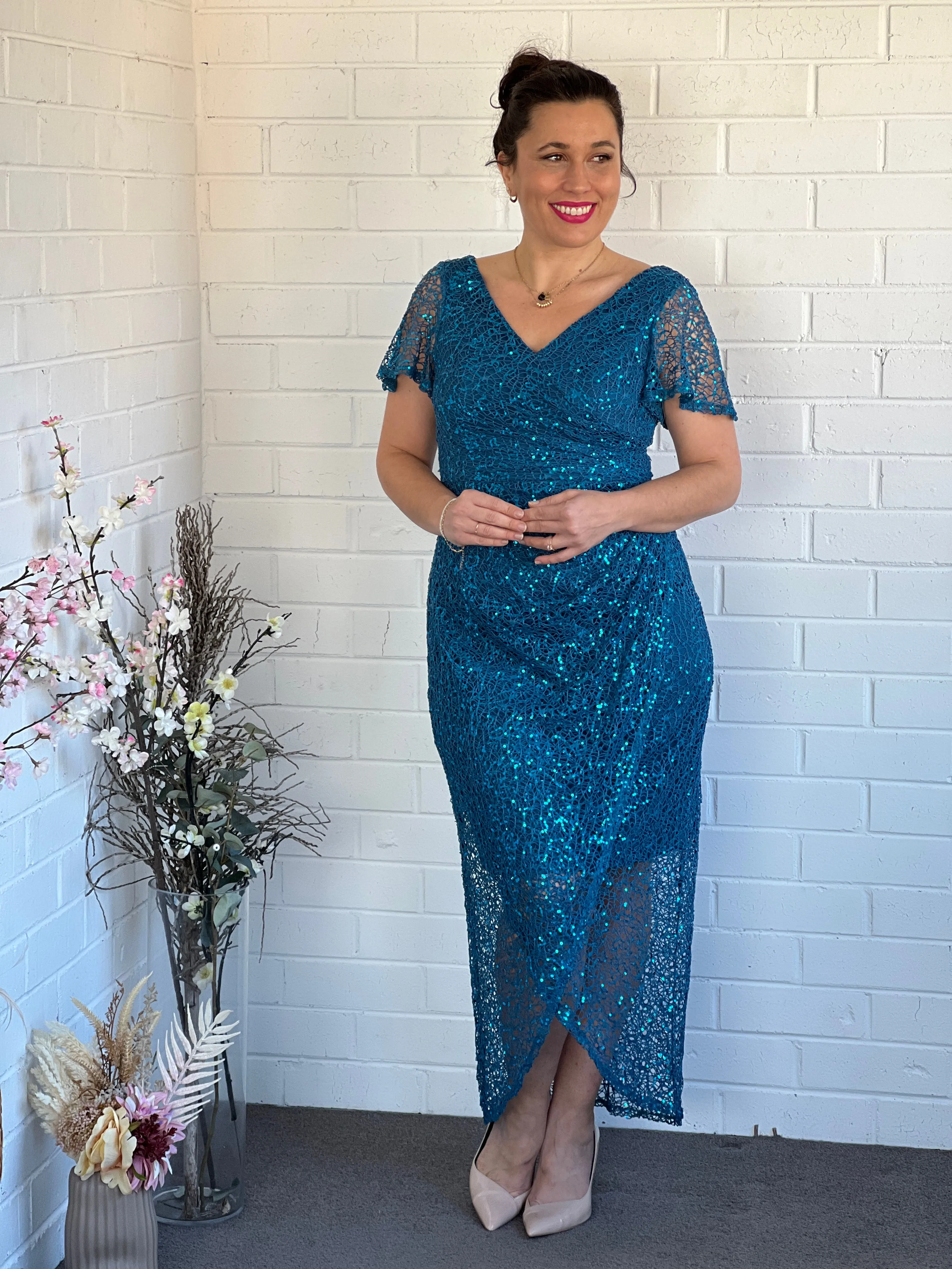 Alana Teal Sequin Gown