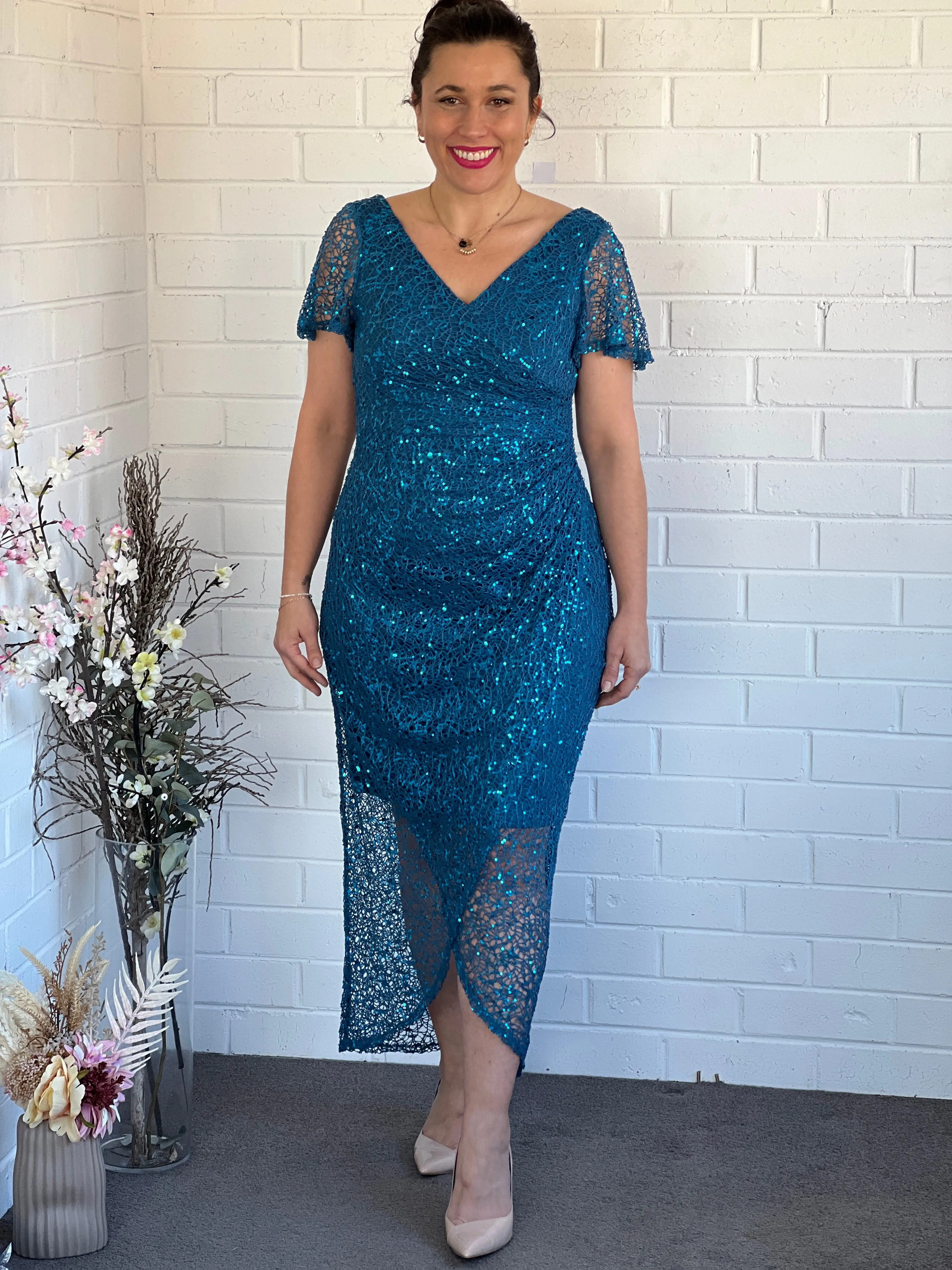 Alana Teal Sequin Gown