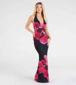 Alluring Vibe Floral Mesh Bodycon Maxi Dress